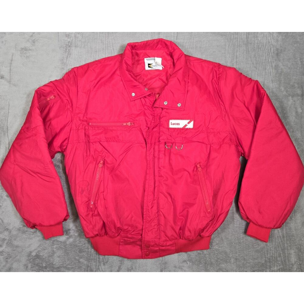 Vintage K Brand Lucas Oil Racing Jacket USA XL Red Quilted Nylon